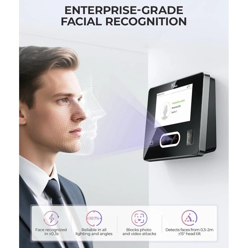 Time Clock Cloud-Based with Touch Screen Face/Fingerprint/Card/PIN